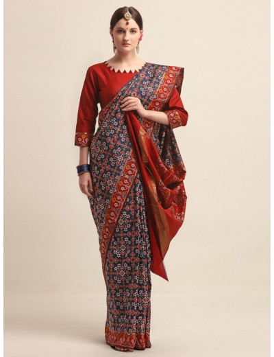 KAPAAHA Woven Dil Patola Saree (Navy)